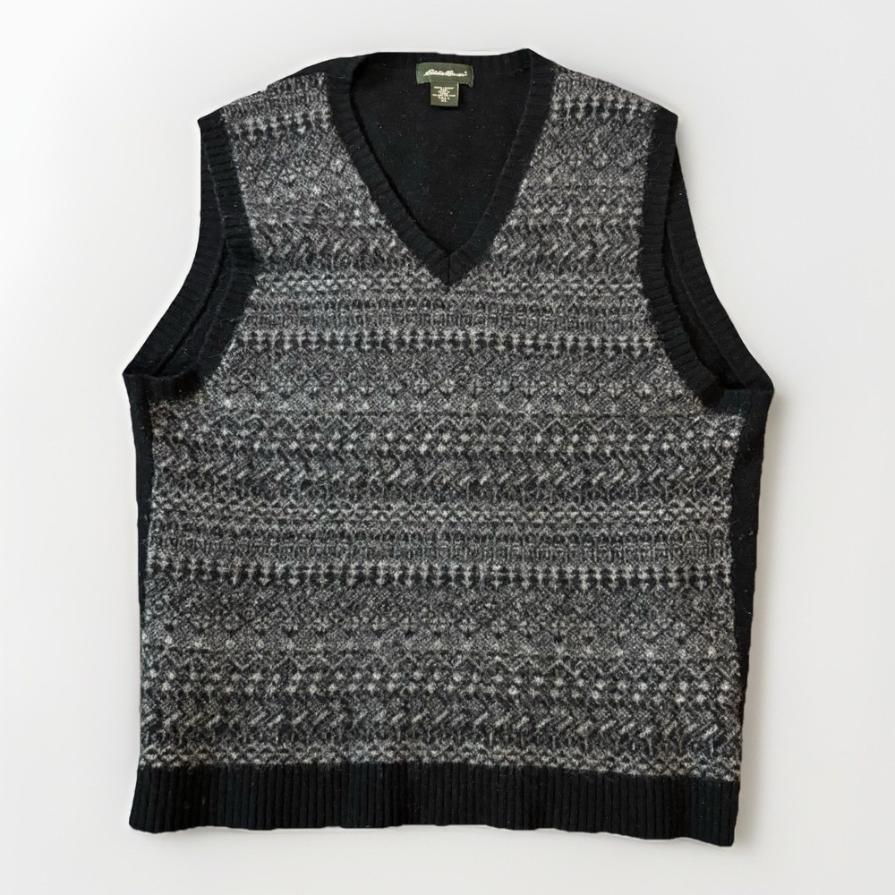 VTG Eddie Bauer Sweater Vest WOOL Mens XL Tall V‎ Neck 90s USA Eclectic Grandpa
